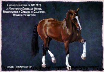 Missing PAINTING of Dressage Horse Gifted Near Half Moon Bay, CA, 94019